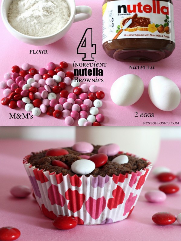 Nutella Brownies. Just 4 ingredients & so easy!  via Nest of Posies #recipe #valentine