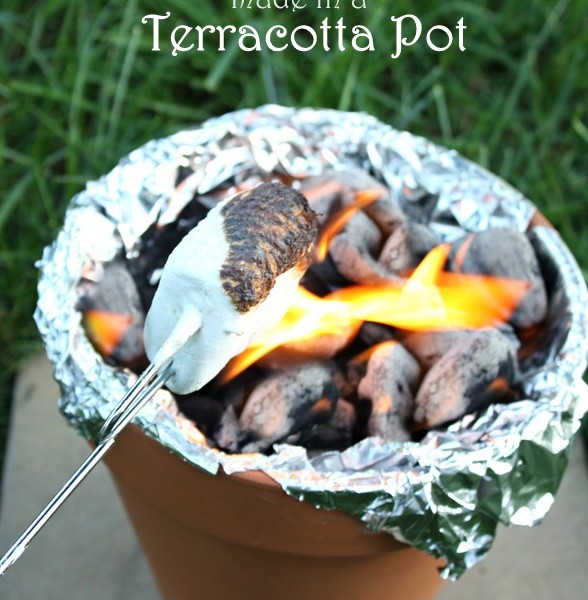 S'mores in a terracotta pot when you don't feel like starting up the firepit!  Perfect for parties or nights in the yard! via Nest of Posies