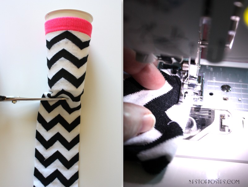 Make a coffee cozy out of a sock from the dollar bins via Nest of Posies