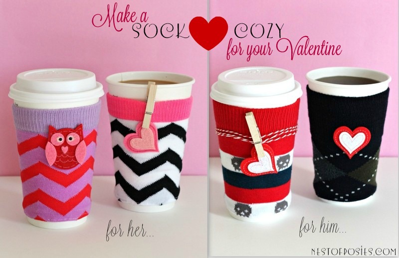 Make a coffee {SOCK} cozy for your Valentine via Nest of Posies
