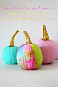 Watercolor and Gold Pumpkins #thinkpink