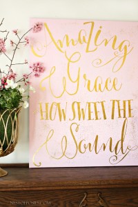 Amazing Grace Pink and Gold Spring Mantel
