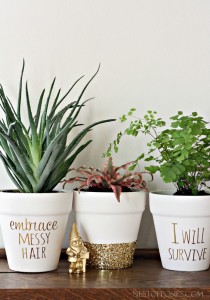 DIY Gold Foil Lettering on Flower Pots