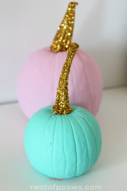 Painted Pumpkins with Gold Sequins Stems