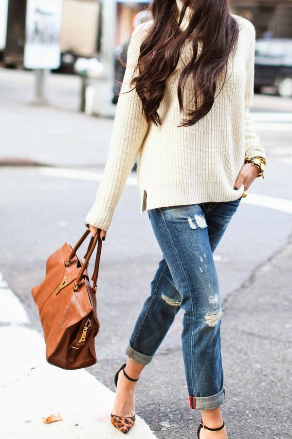 Jeans Sweater Bag and gold accessories