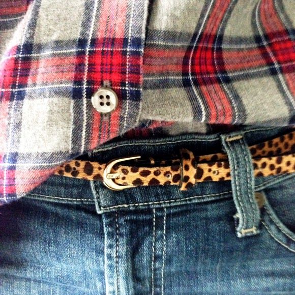 Paild Flannel Shirt with Jeans and Leopard Belt