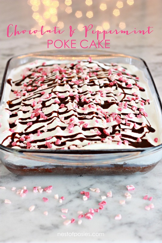 Chocolate and Peppermint Poke Cake - the prettiest & easiest crowd pleaser of a cake!