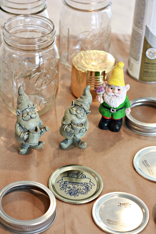 Supplies and Gnomes to spray paint