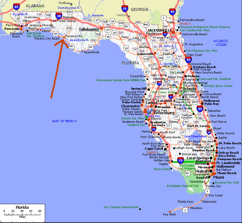 Map of Florida and Panama City Beach