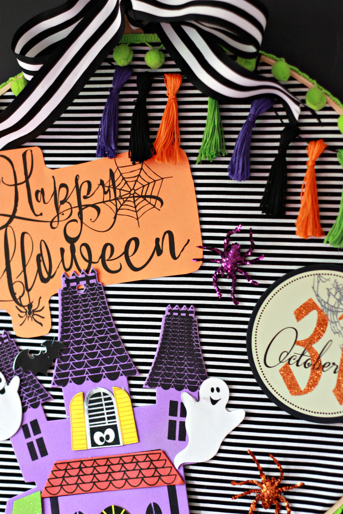 Kids' Halloween Craft Idea. Scrapbook Hoop Art Wreath