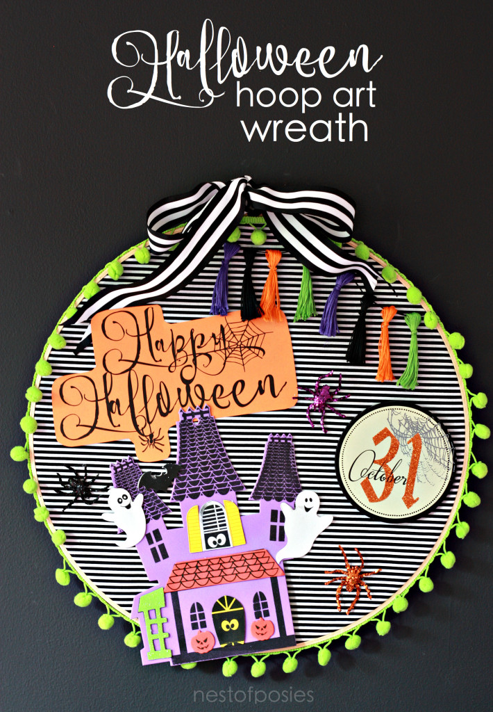 Kids Halloween Craft. Halloween Hoop Art Wreath