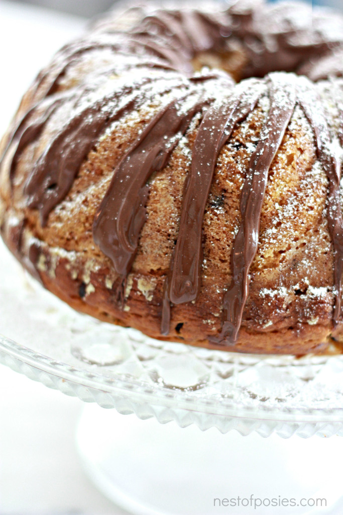 Melted Chocolate over a Pumpkin Chocolate Chip Coffee Cake. Melt in your mouth kind of moist!