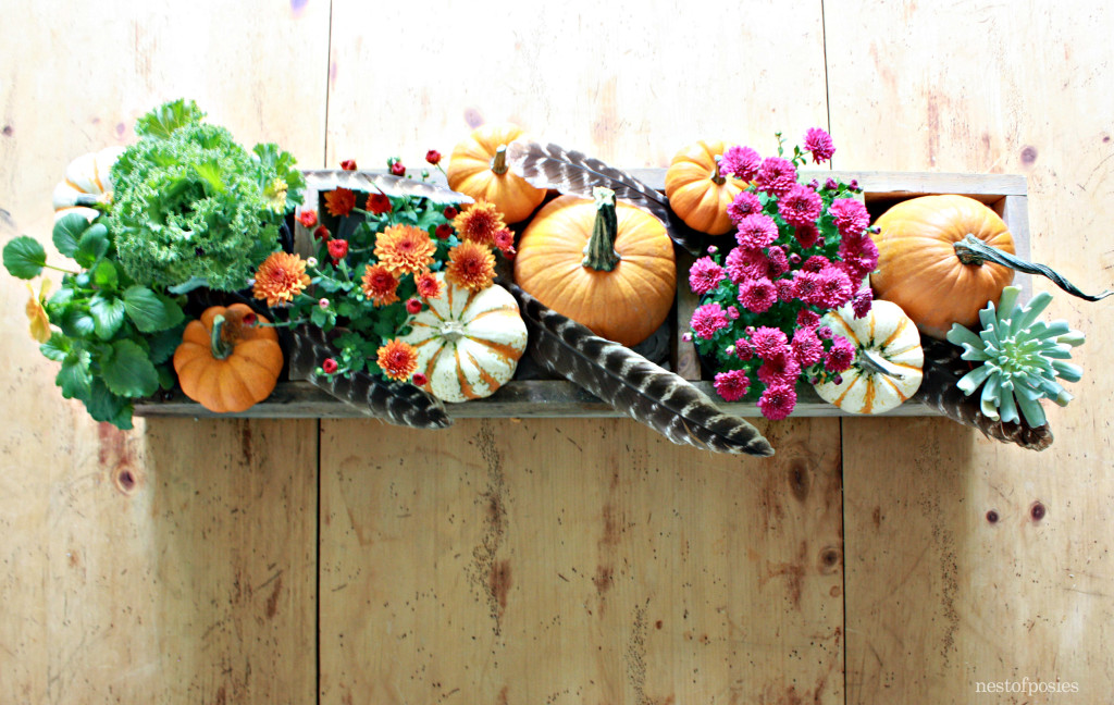 Fall Centerpiece in a vintage wooden box