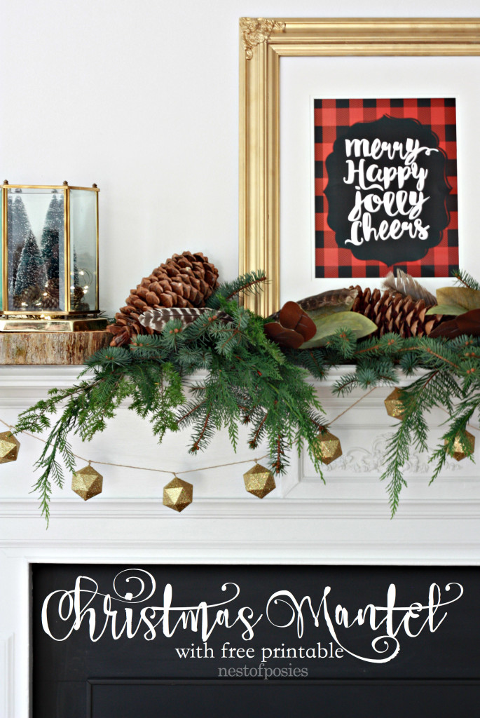 Merry Christmas Mantel with free plaid printable