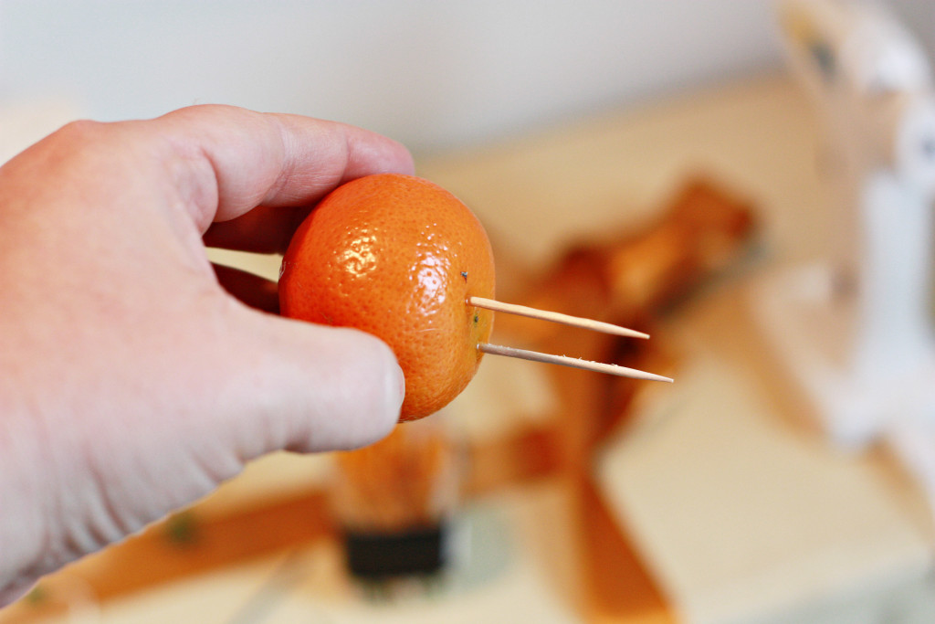 Use toothpicks and hot glue to hold your Citrus in place. How to make a Citrus wreath