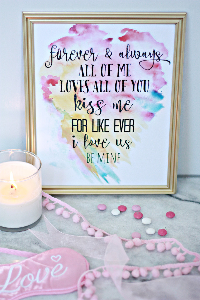Valentine Printable with watercolor heart