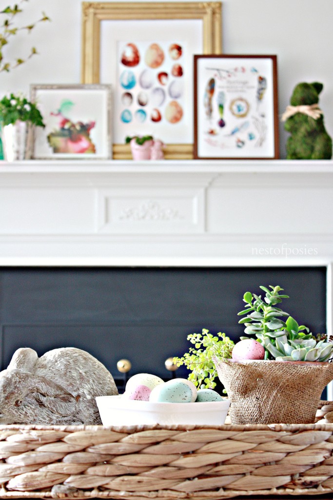 Spring Mantel with 2 free printable downloads