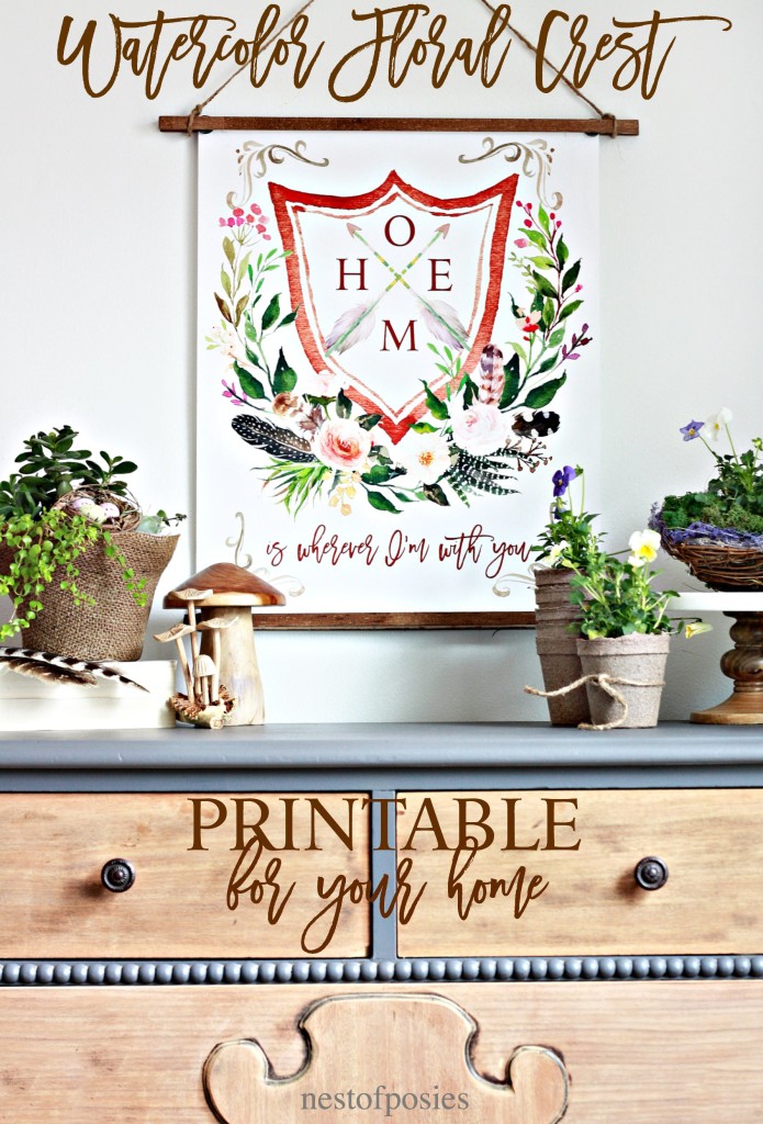Watercolor Floral Crest Printable for your home.