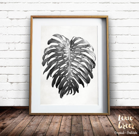 Black and White Leaf Print