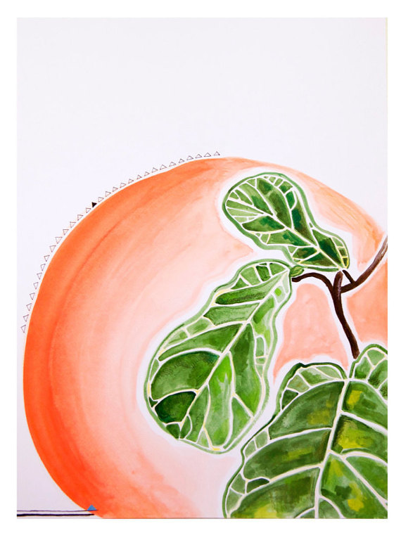 Fiddle Fig Leaf and Peach Painting