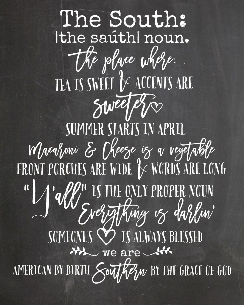 The South - Southern by the grace of God Chalkboard Printable