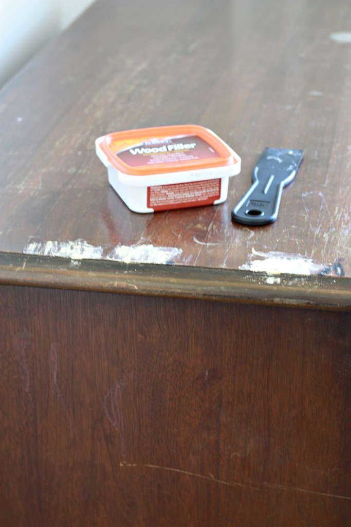 Thrifted Dresser - adding wood filler