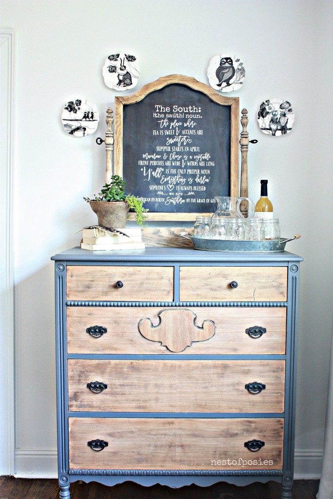 Thrifted Dresser painted & sanded for a 2 toned look