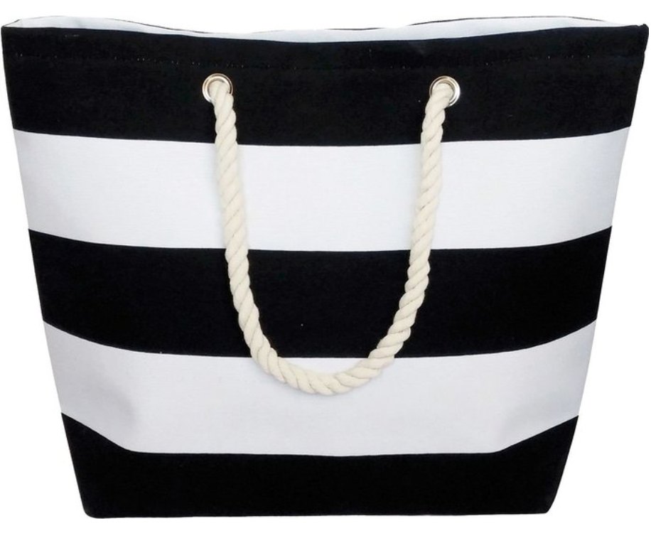 Water Resistant Black and White Stripe Beach or Pool Bag