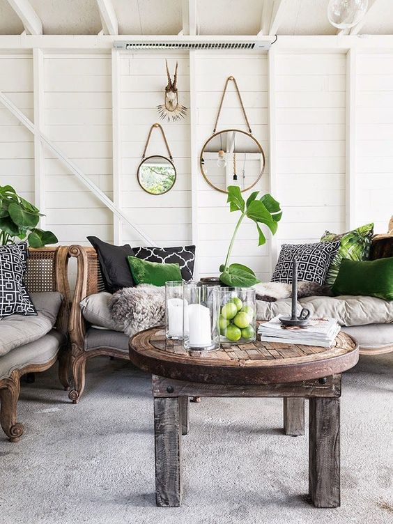 neutral with tropical green decor