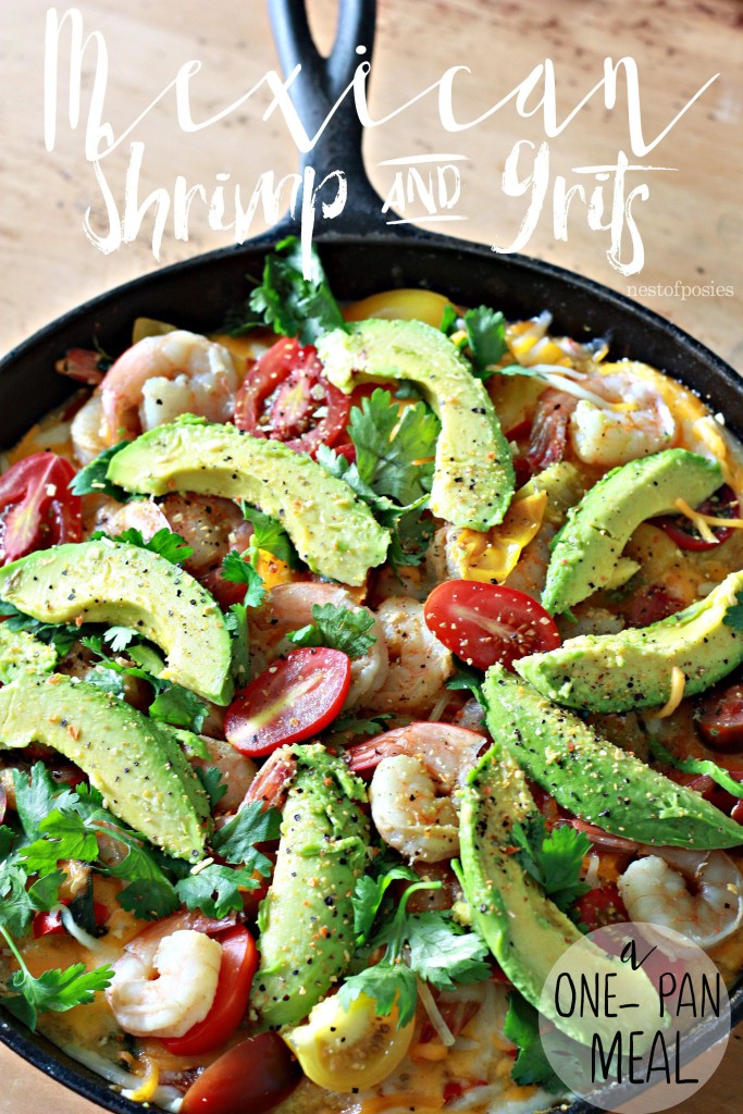 One Pan Mexican Shrimp and Grits. Covered and Smothered Style