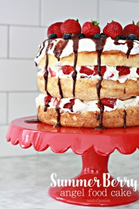 Summer Berry Angel Food Cake with melted chocolate