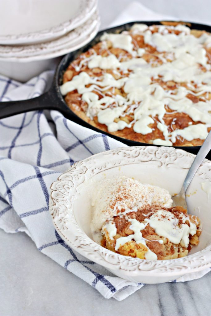 Pumpkin White Chocolate Skillet Dump Cake