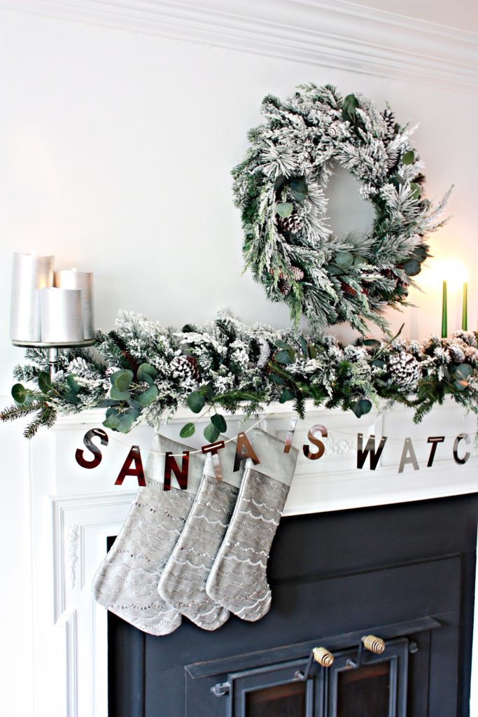 Frosted Evergreen Christmas Mantel