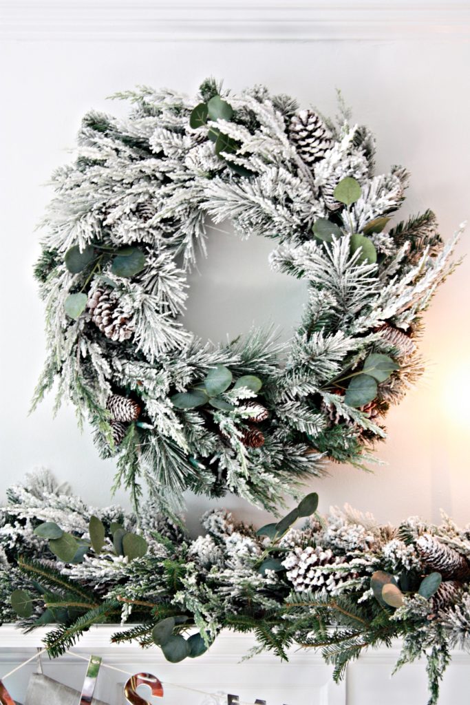 Frosted Evergreen Christmas Mantel