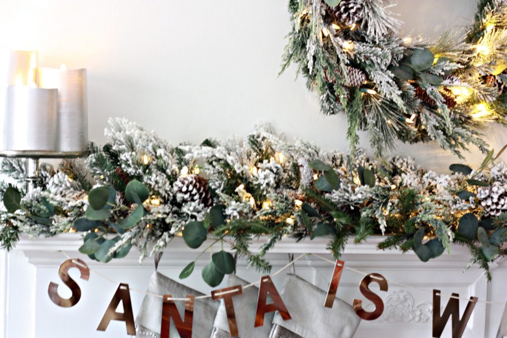 Frosted Evergreen Christmas Mantel