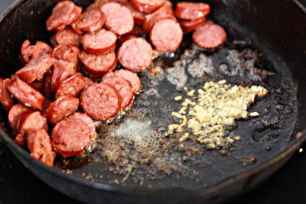 Cheesy Garlic Sausage and Bacon Carbonara