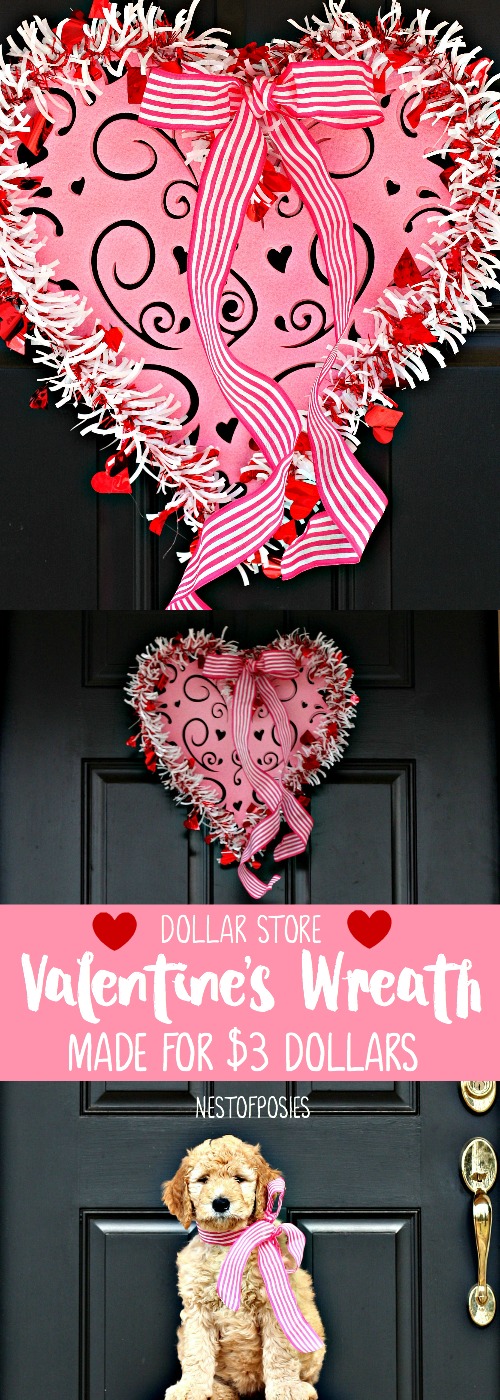 Dollar Store Valentine's Wreath made for $3 dollars