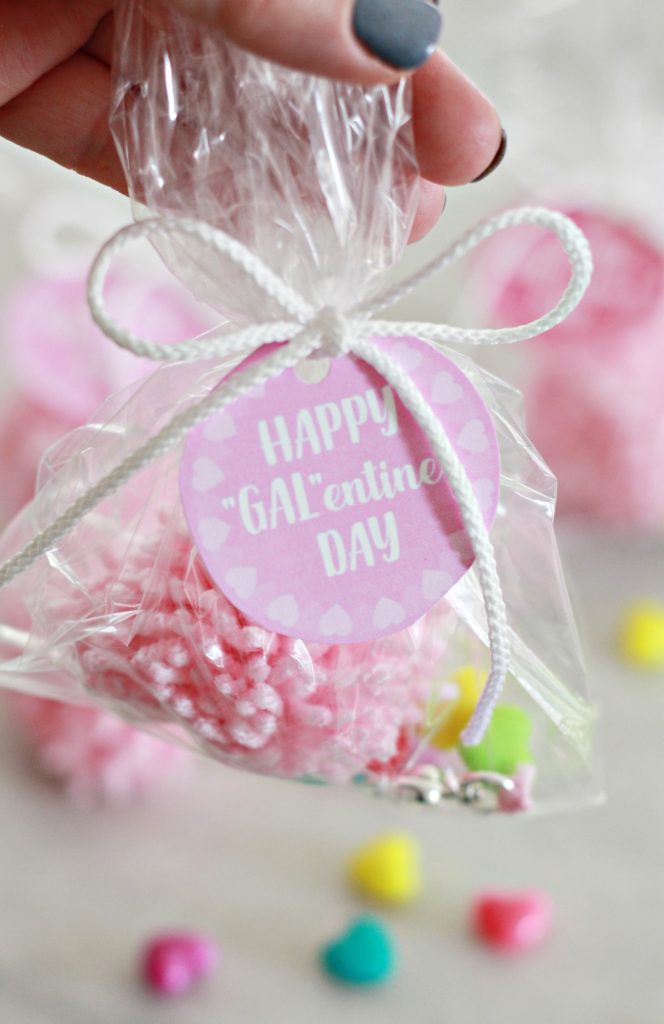 GALentine Pom Pom Key Chains and Printable Tags