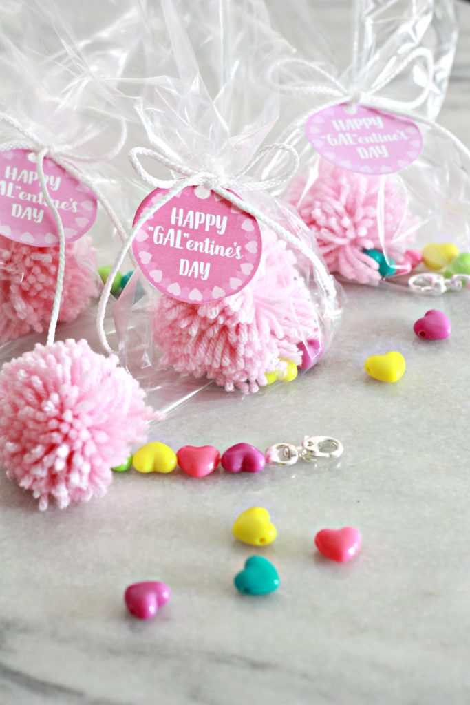 GALentine Pom Pom Key Chains and Printable Tags