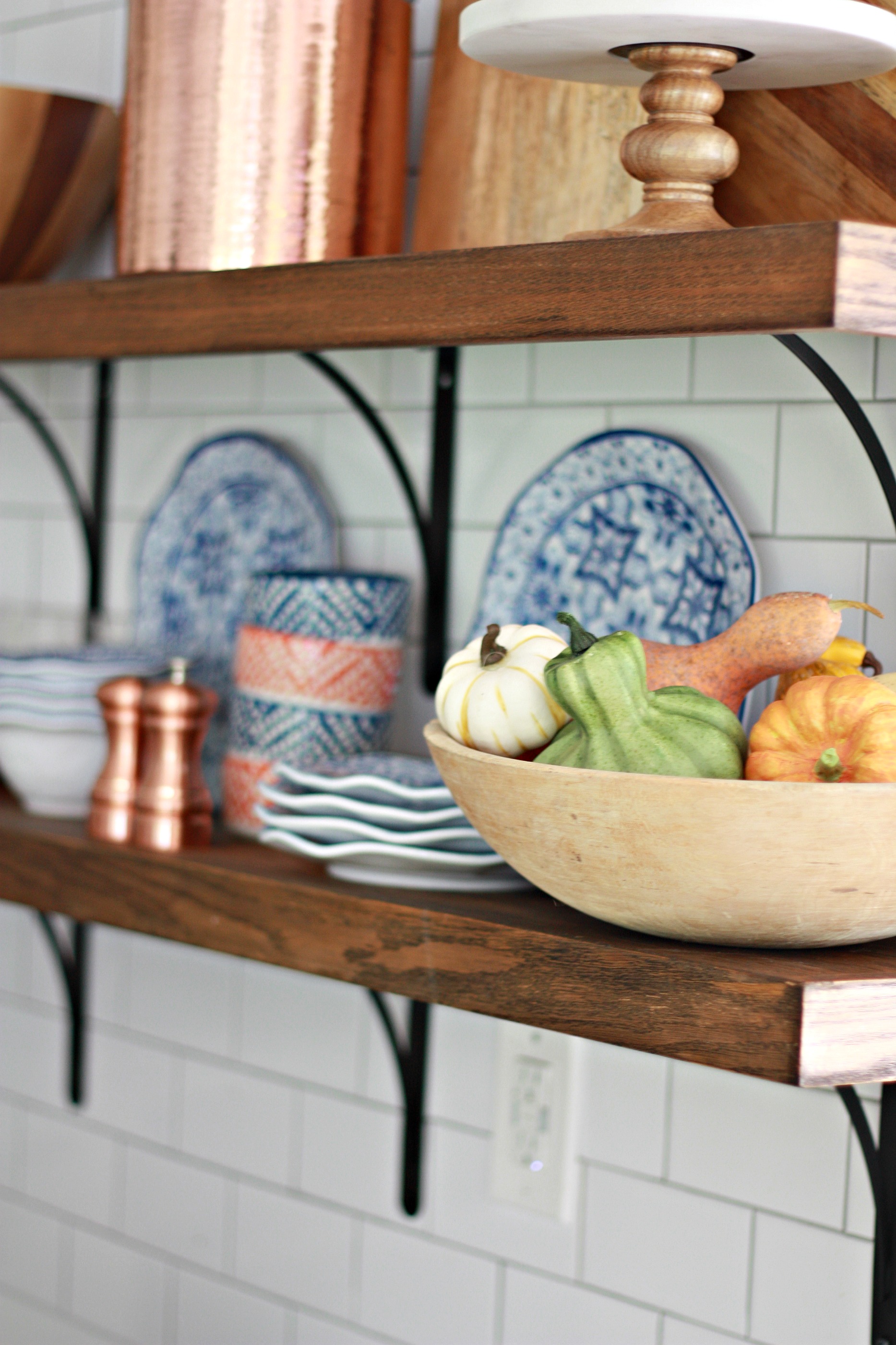 Adding Fall Decor to our Open Shelving in the Kitchen