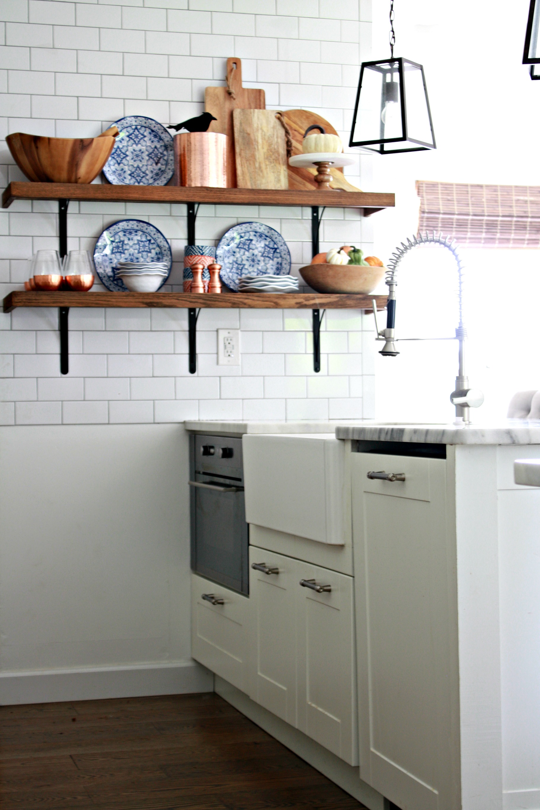 Adding Fall Decor to our Open Shelving in the Kitchen