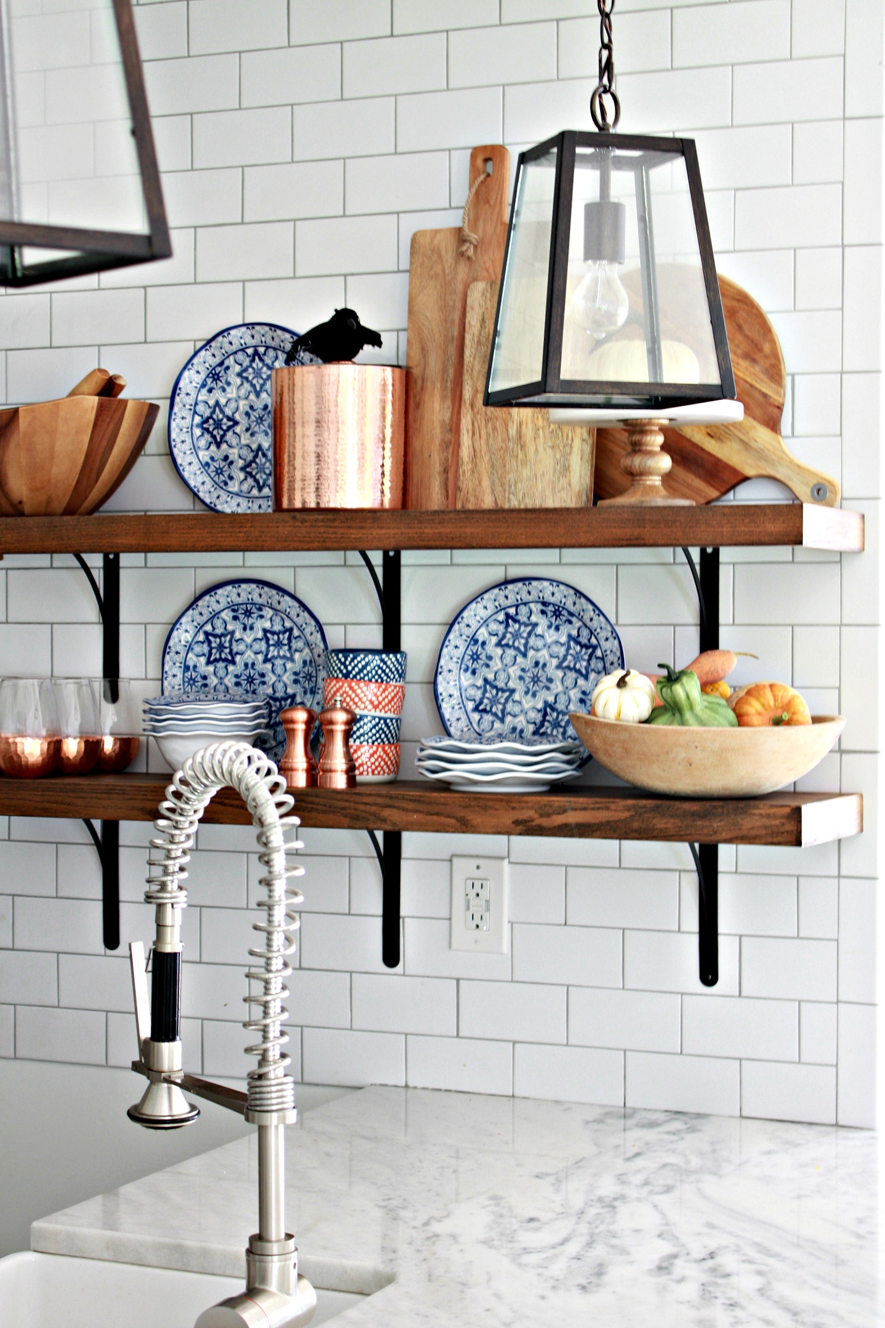 Adding Fall Decor to our Open Shelving in the Kitchen