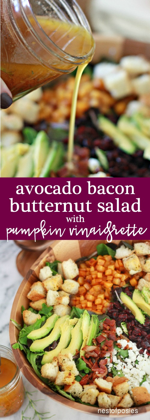 Avocado Bacon Butternut Salad with Pumpkin Vinaigrette