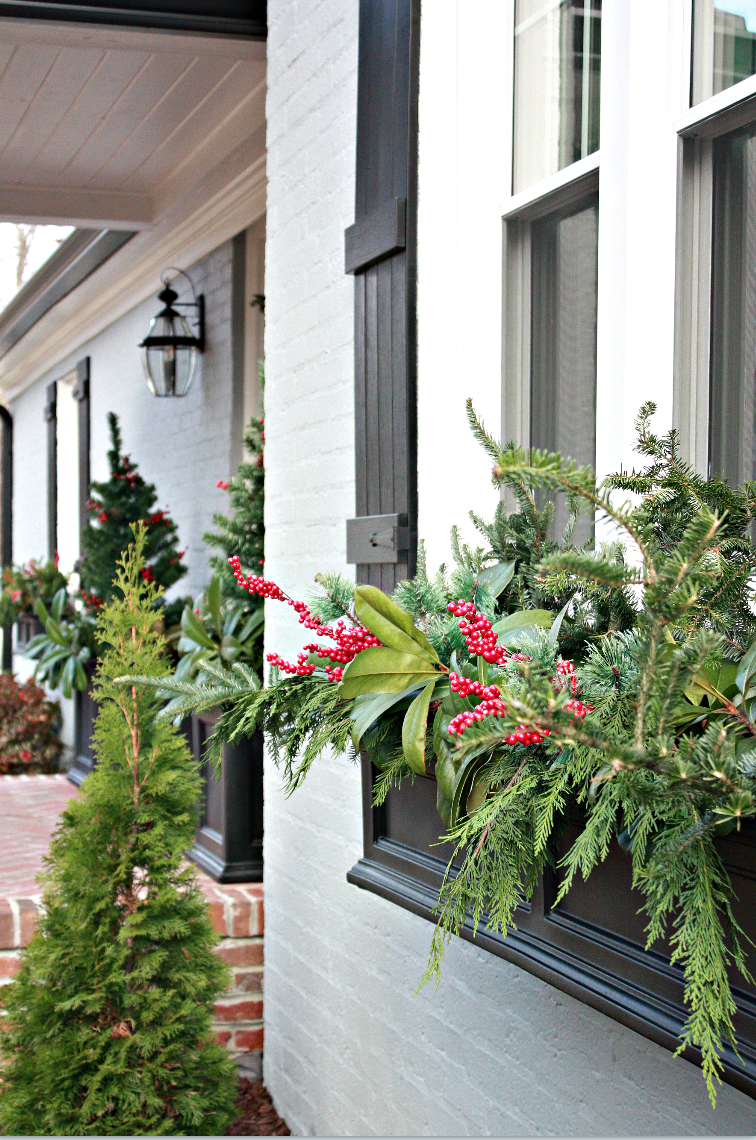 How to Decorate Christmas Window Boxes and Outdoor Garland