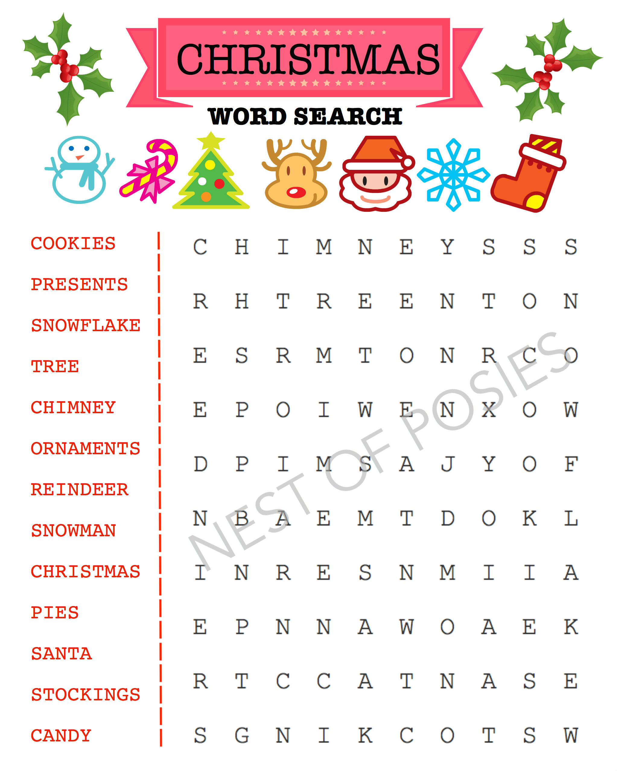 CHRISTMAS WORD SEARCH PUZZLE PRINTABLE LOGO Nest of Posies