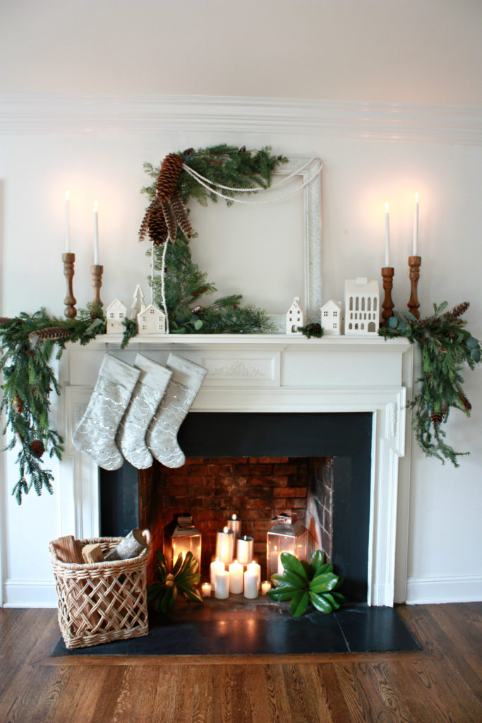 DIY Evergreen Frame Christmas Mantel - Nest of Posies