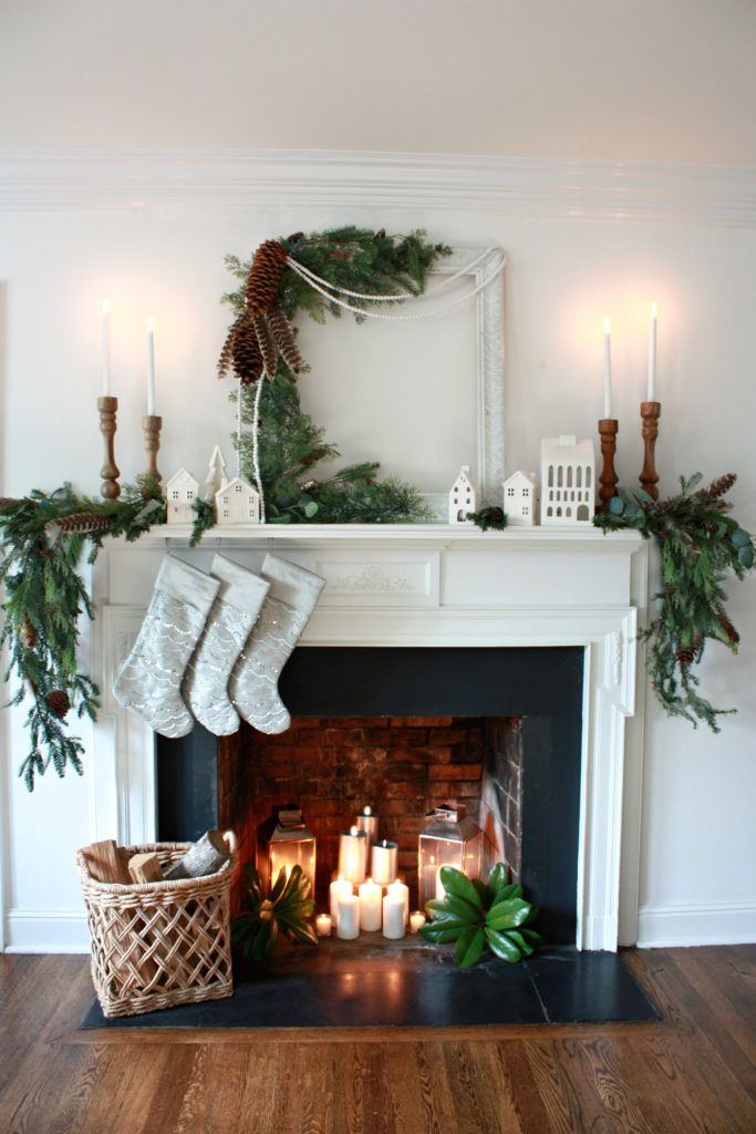 DIY Evergreen Frame Christmas Mantel