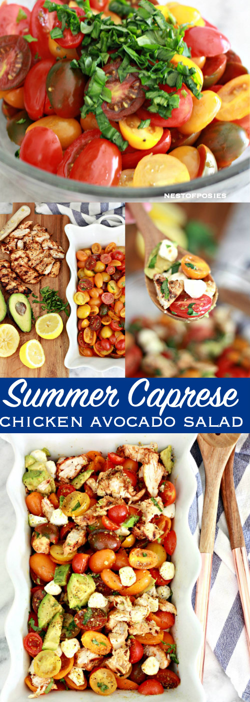 Summer Caprese Chicken Avocado Salad