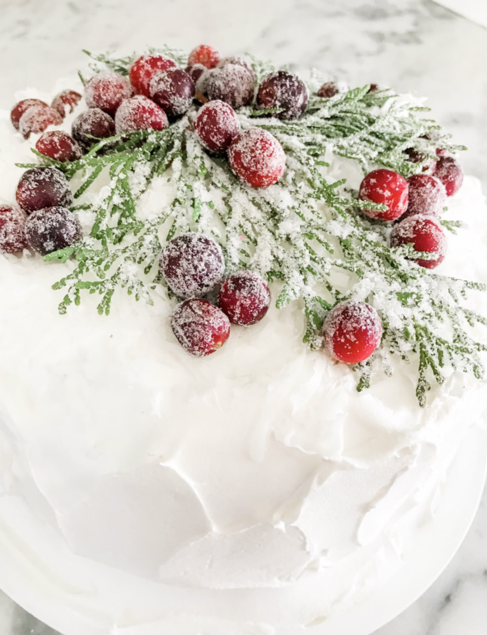 Christmas Coconut Cake with Sugared Berries