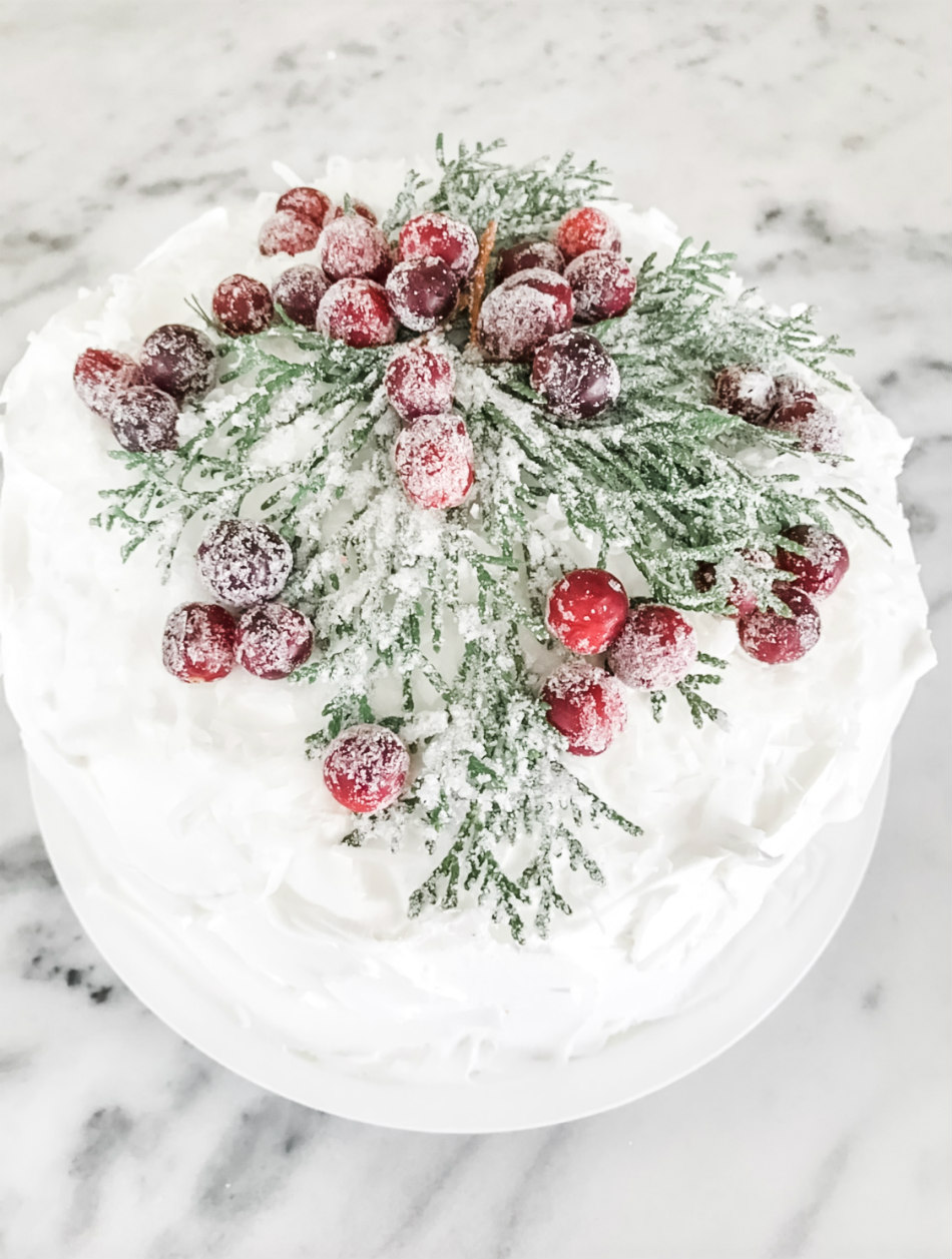 Christmas Coconut Cake with Sugared Berries